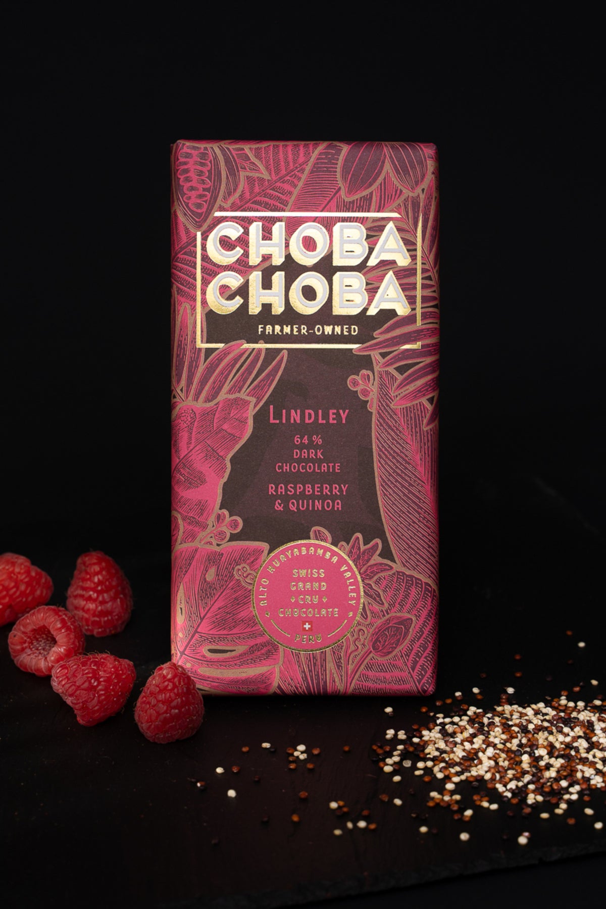 Dark Raspberry Quinoa 64% Bio (91g) - Lindley - Choba Choba