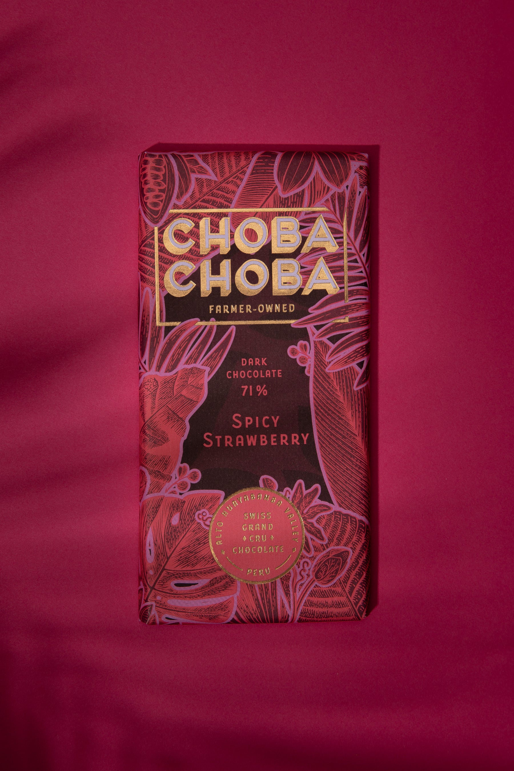 Portrait der Choba Choba Tafel Schokolade mit Spicy Strawberry