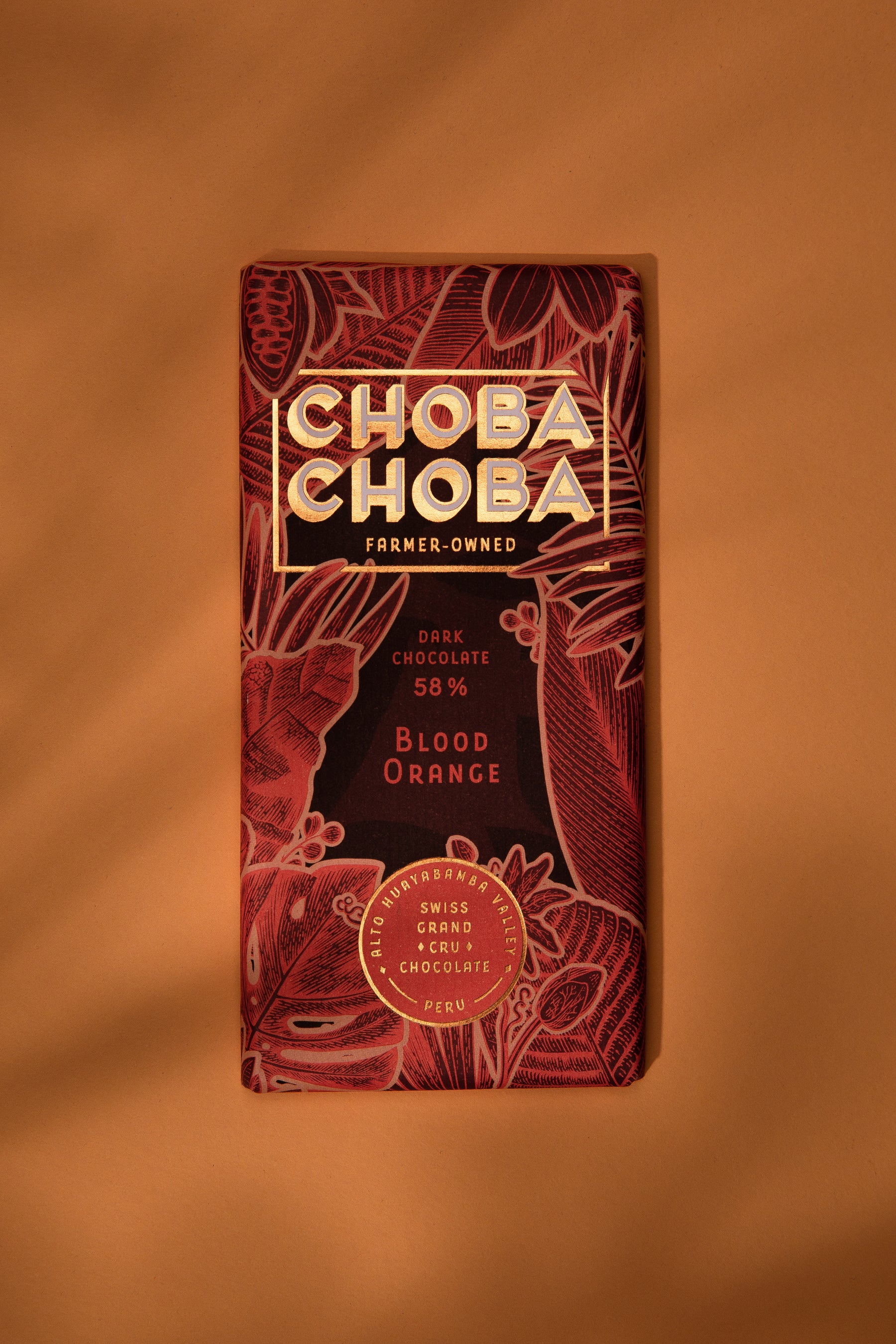 Portrait der Choba Choba Tafel Schokolade mit Blood Orange